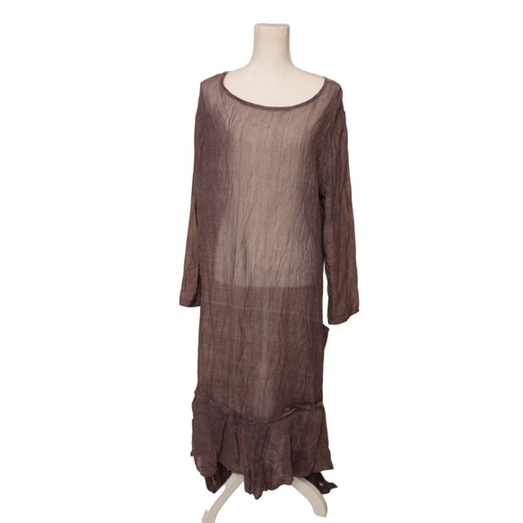 Ivey Abitz linen Bespoke Grey Dress Pockets Asymmetrical long sleeve‎ - Picture 1 of 8